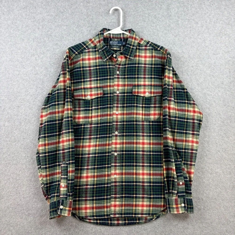 Polo Ralph Lauren Flannel Shirt Mens Large Multicolor‎ Plaid Cotton Lumberjack